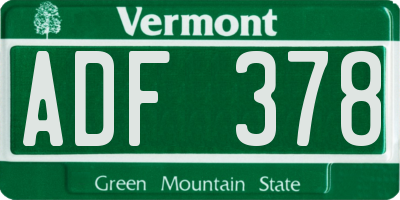 VT license plate ADF378