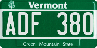 VT license plate ADF380