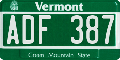 VT license plate ADF387