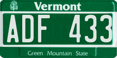 VT license plate ADF433