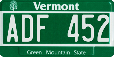 VT license plate ADF452