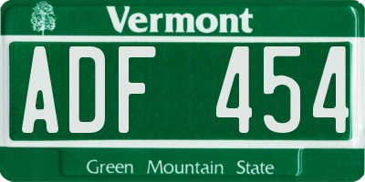 VT license plate ADF454