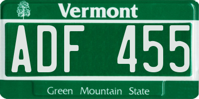 VT license plate ADF455