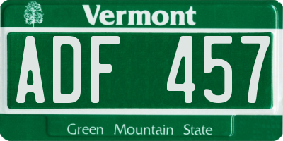 VT license plate ADF457