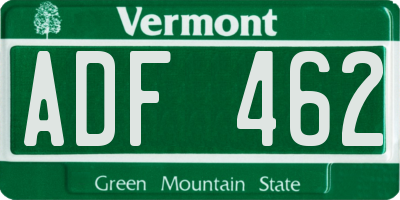 VT license plate ADF462