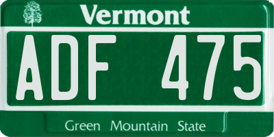 VT license plate ADF475