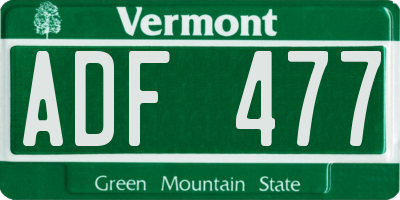 VT license plate ADF477