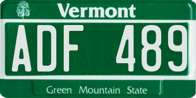 VT license plate ADF489