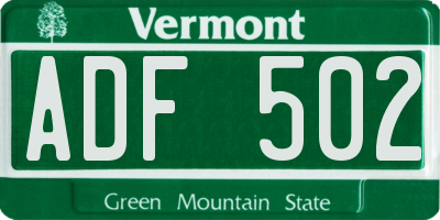VT license plate ADF502