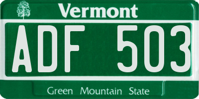 VT license plate ADF503