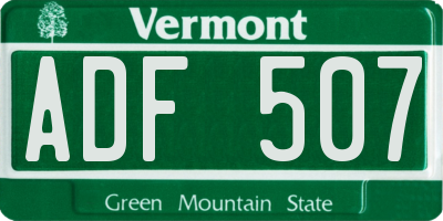 VT license plate ADF507