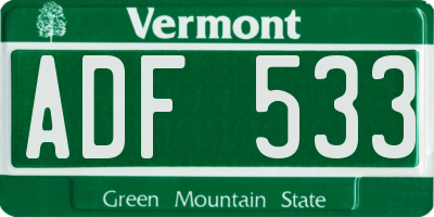 VT license plate ADF533