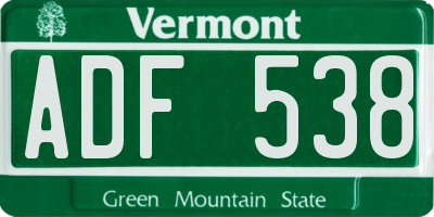 VT license plate ADF538