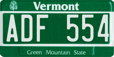 VT license plate ADF554
