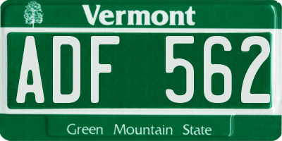 VT license plate ADF562