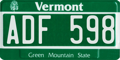VT license plate ADF598