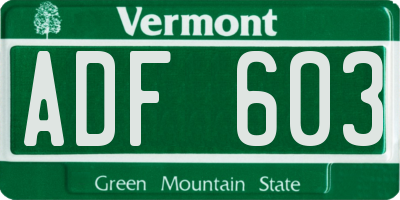 VT license plate ADF603