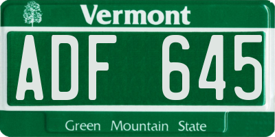 VT license plate ADF645