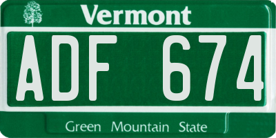 VT license plate ADF674