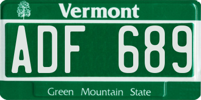 VT license plate ADF689