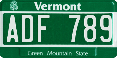 VT license plate ADF789