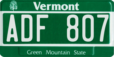 VT license plate ADF807