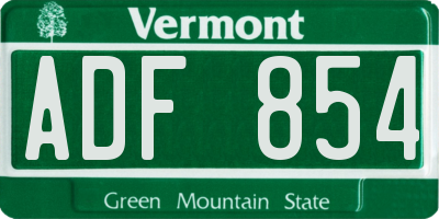 VT license plate ADF854