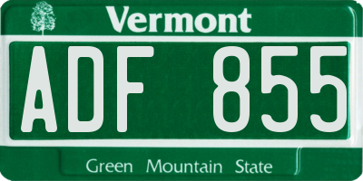 VT license plate ADF855