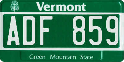 VT license plate ADF859