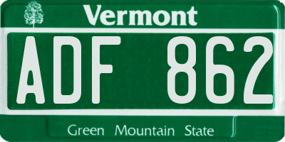 VT license plate ADF862