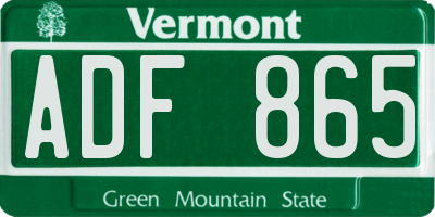 VT license plate ADF865