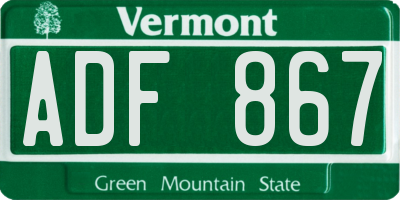 VT license plate ADF867