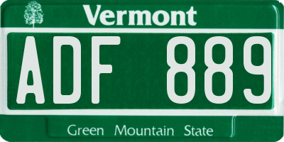 VT license plate ADF889