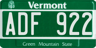 VT license plate ADF922