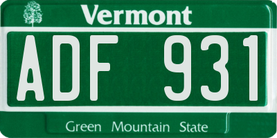 VT license plate ADF931