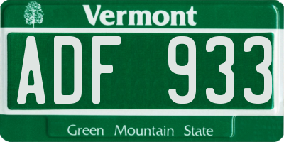 VT license plate ADF933