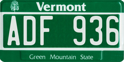VT license plate ADF936