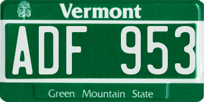VT license plate ADF953