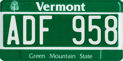 VT license plate ADF958