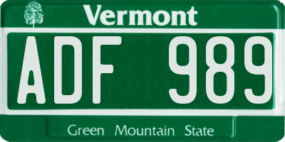 VT license plate ADF989