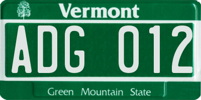 VT license plate ADG012