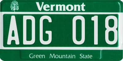 VT license plate ADG018