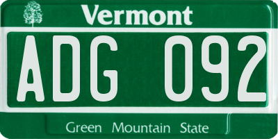 VT license plate ADG092