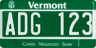 VT license plate ADG123