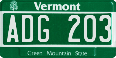 VT license plate ADG203