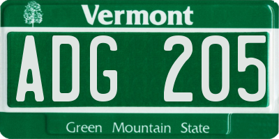 VT license plate ADG205