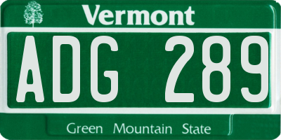 VT license plate ADG289