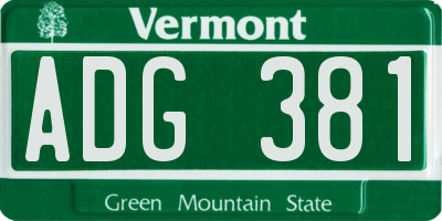 VT license plate ADG381
