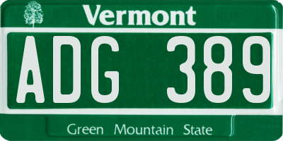 VT license plate ADG389