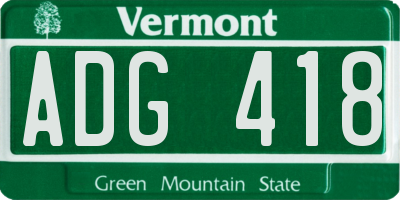 VT license plate ADG418